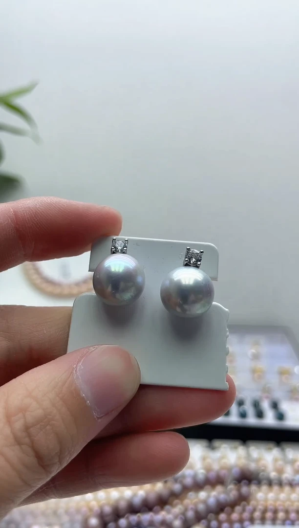 未镶嵌耳饰淡水珍珠灰色系耳饰
