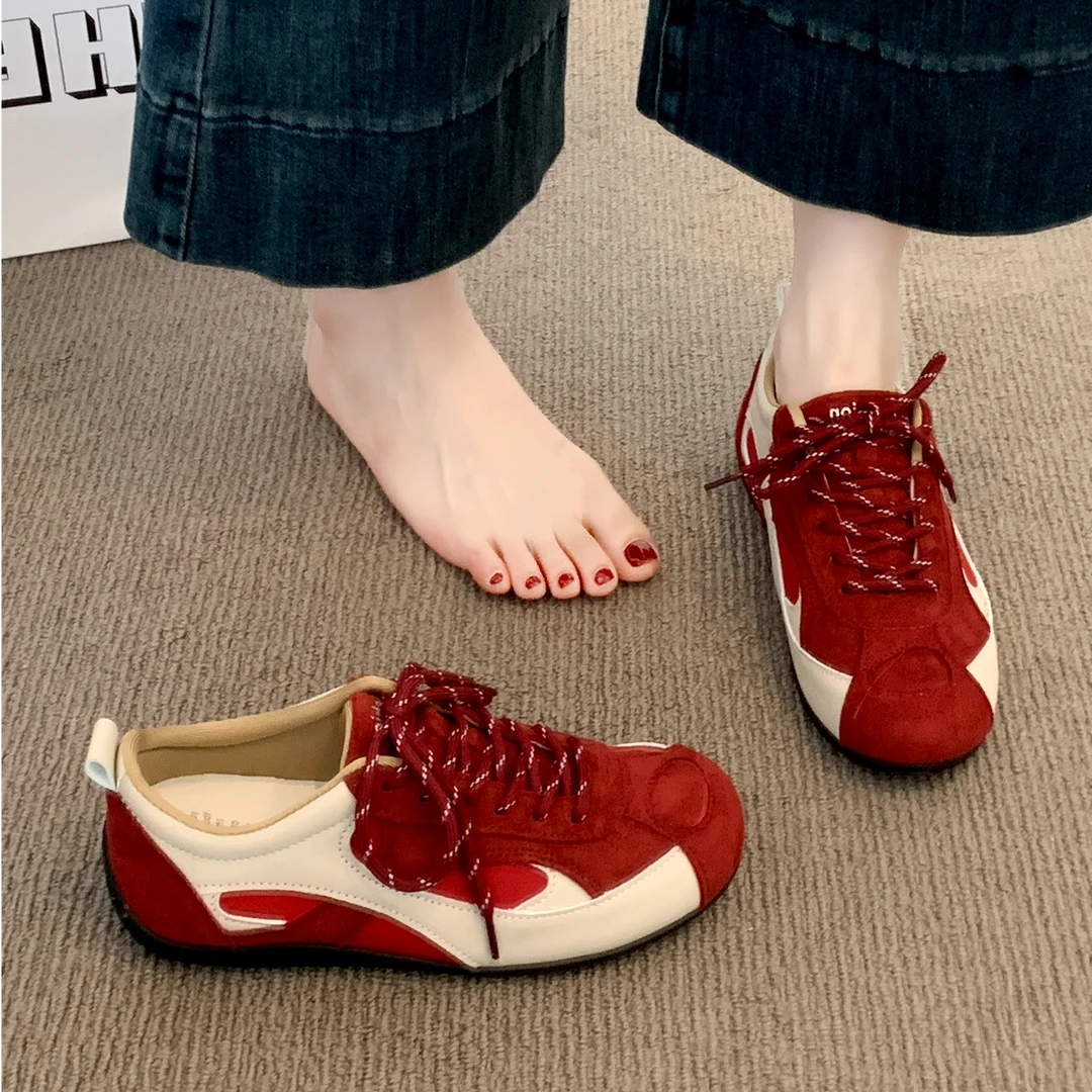 红色德训鞋女款2025新款秋季爆款超火百搭阿甘运动休闲板鞋子女鞋
