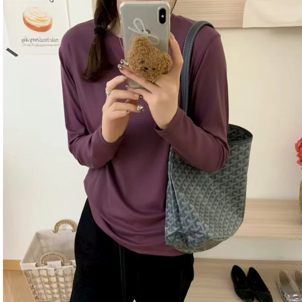 早秋新款圆领莱赛尔纤维T恤长袖女基础款时尚百搭