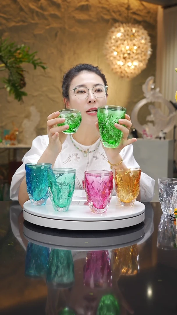 琉璃霹**贝设计款金红绿水杯加金红绿茶杯