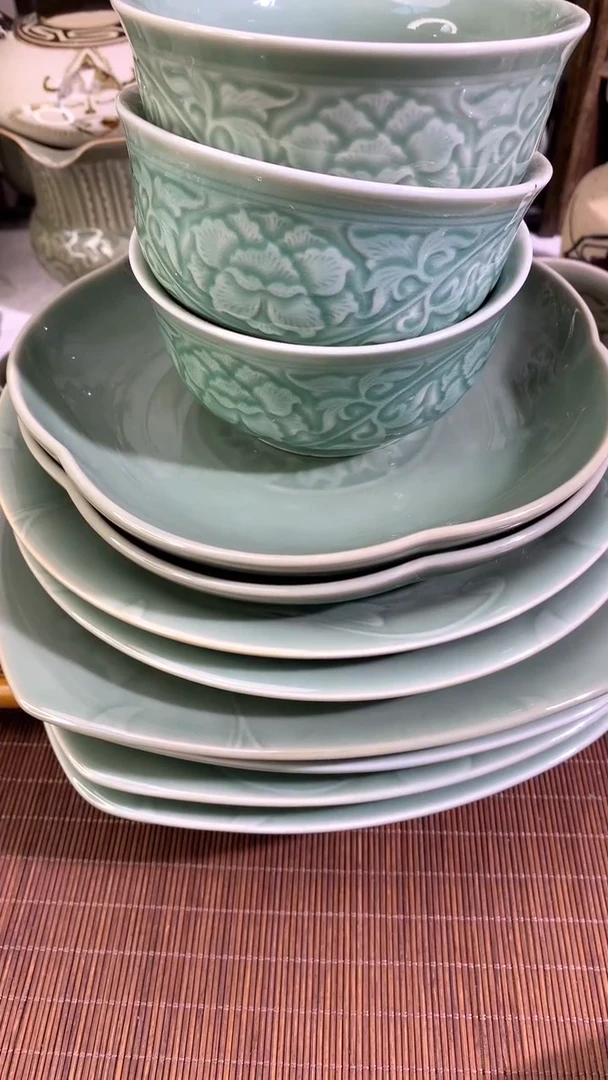 耀州窑碟子8只+小碗6只