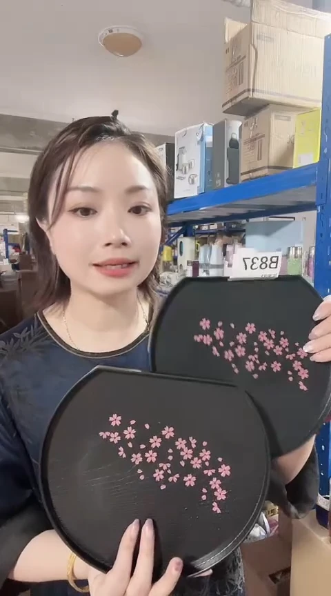 瓷片进口百货樱半圆樱花木盘两个B837（新款