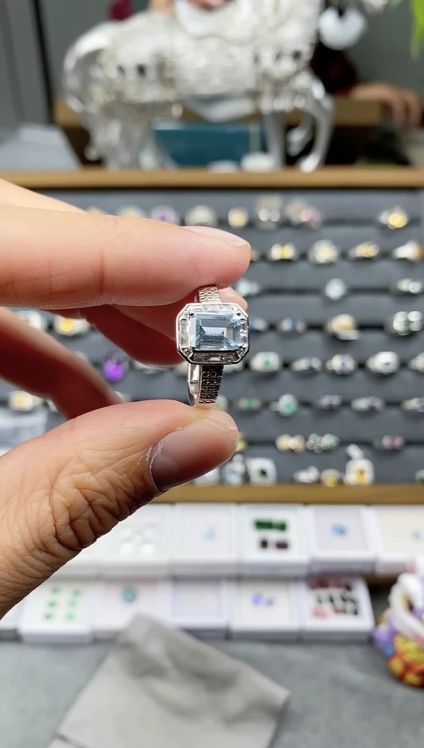 银S925镶嵌戒圈海蓝宝石12