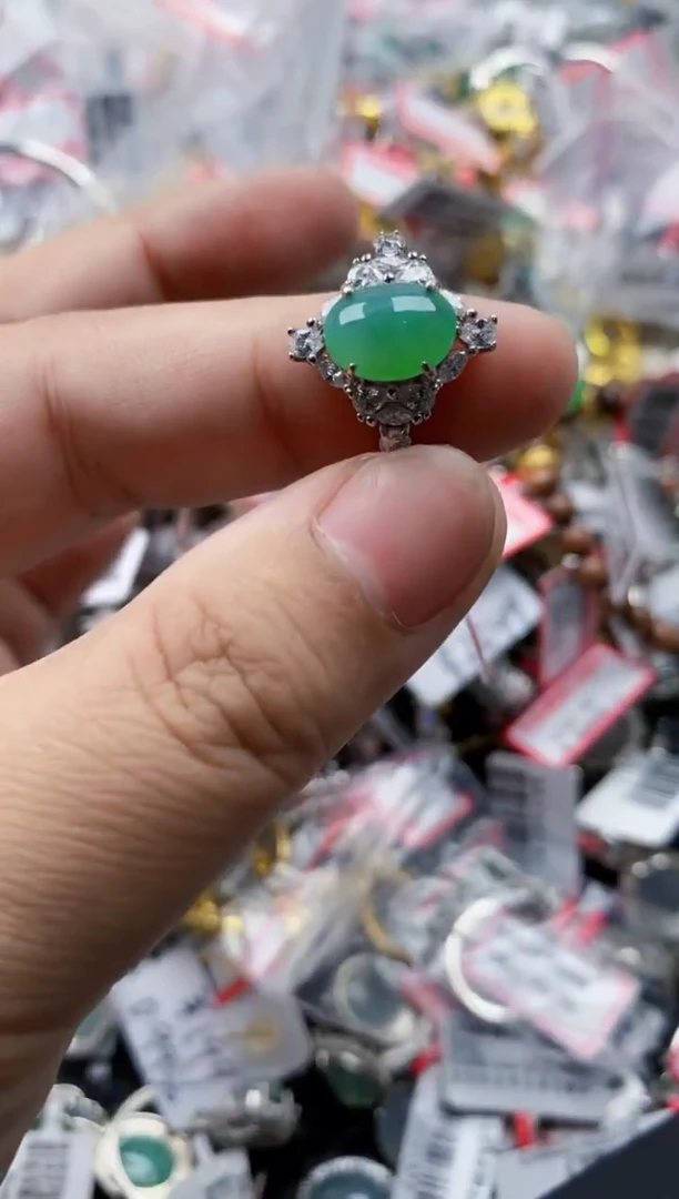 翡翠戒指银S925镶嵌11-11--6