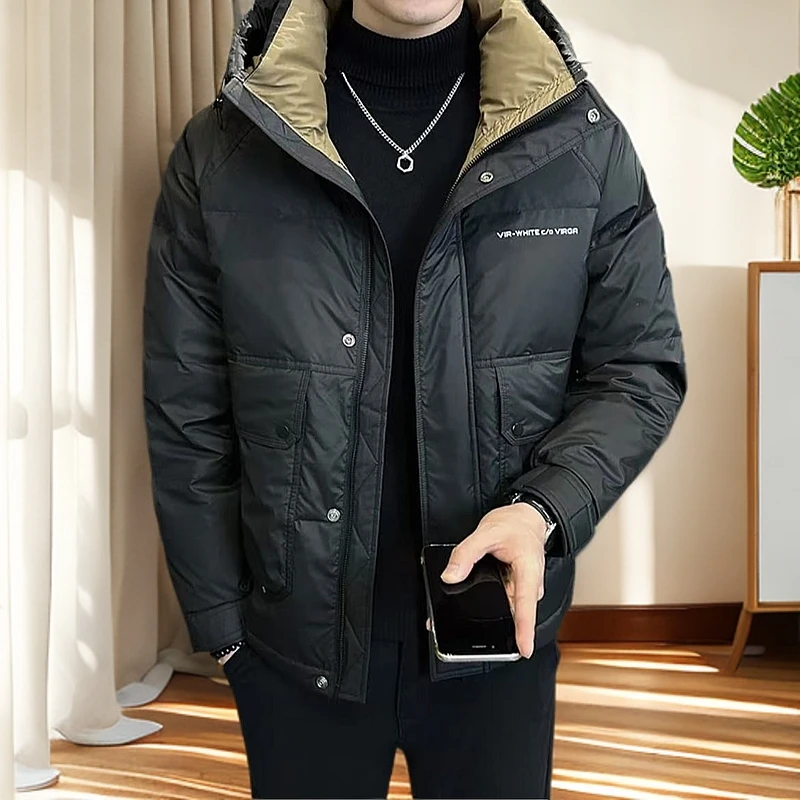 2024男士短款时尚冬季百搭潮牌帅气连帽韩版保暖加厚外套冬天