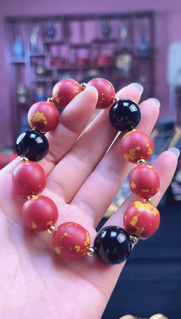 非遗技艺 大漆手串 红黄