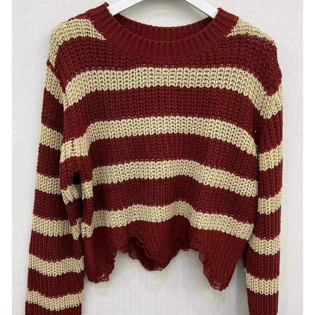 2025新款针织长袖条纹针织衫