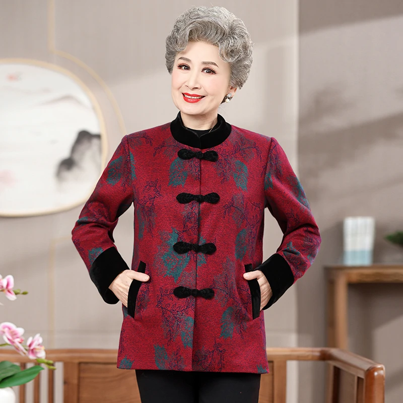 奶奶长袖春秋装新款外套60-70中老年人翻领女装上衣80妈妈老太太