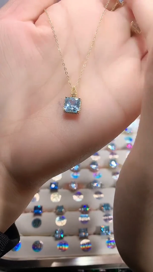 【闪购商品】海蓝宝石吊坠(赠链)银S925镶嵌金色