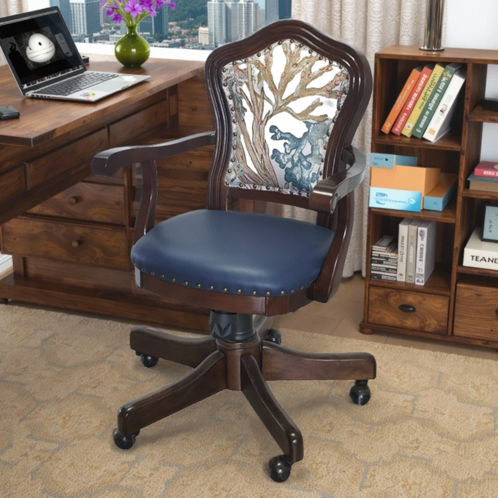 美式实木书桌椅复古旋转设计电脑椅真皮靠背书椅家用轻奢风办公椅