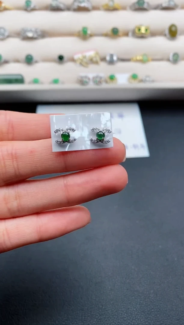 银S925镶嵌戒指翡翠缅甸天然A货翡翠111  10-3