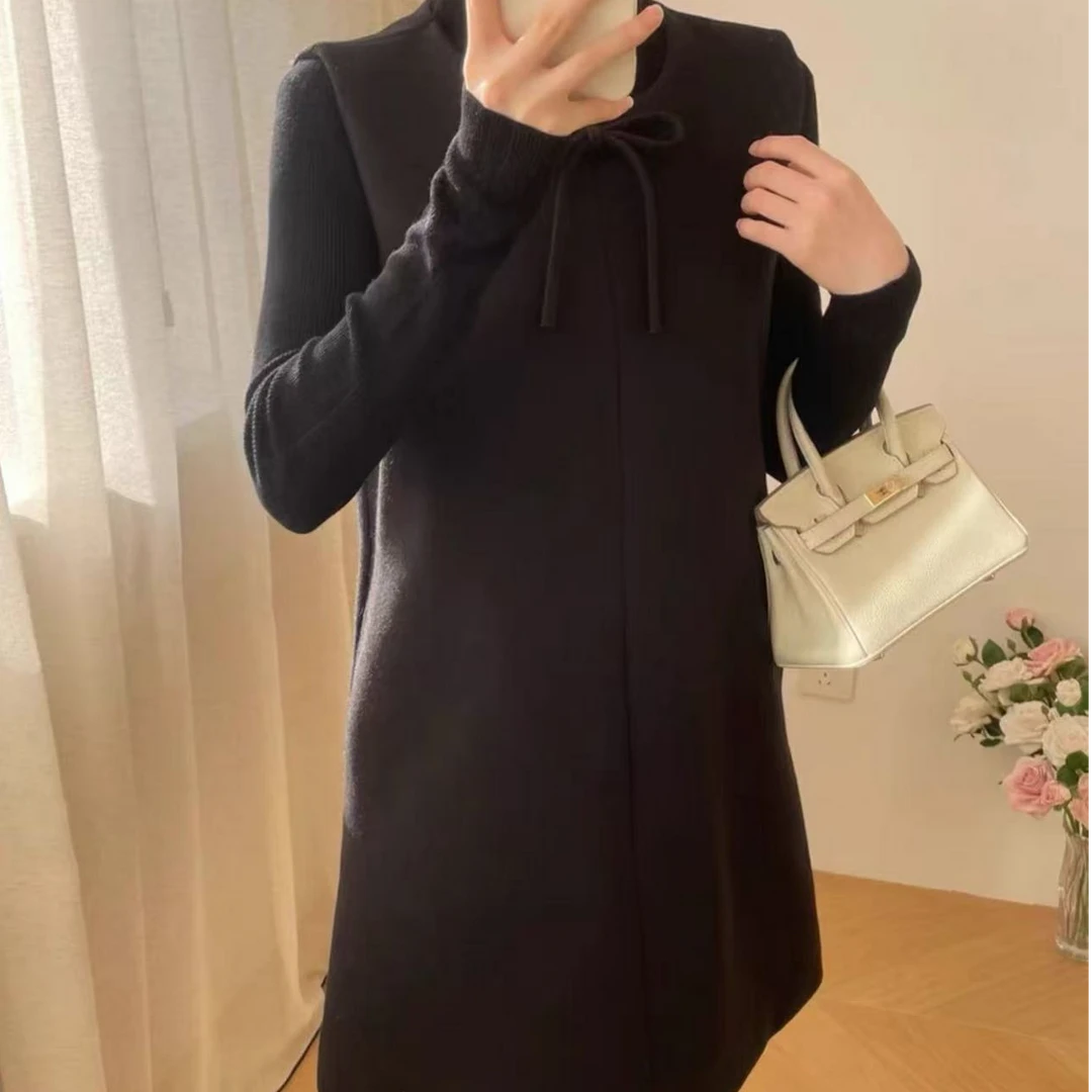 婷婷家打底衫+蝴蝶结无袖毛呢背心裙两件套女冬韩小香风毛呢套装