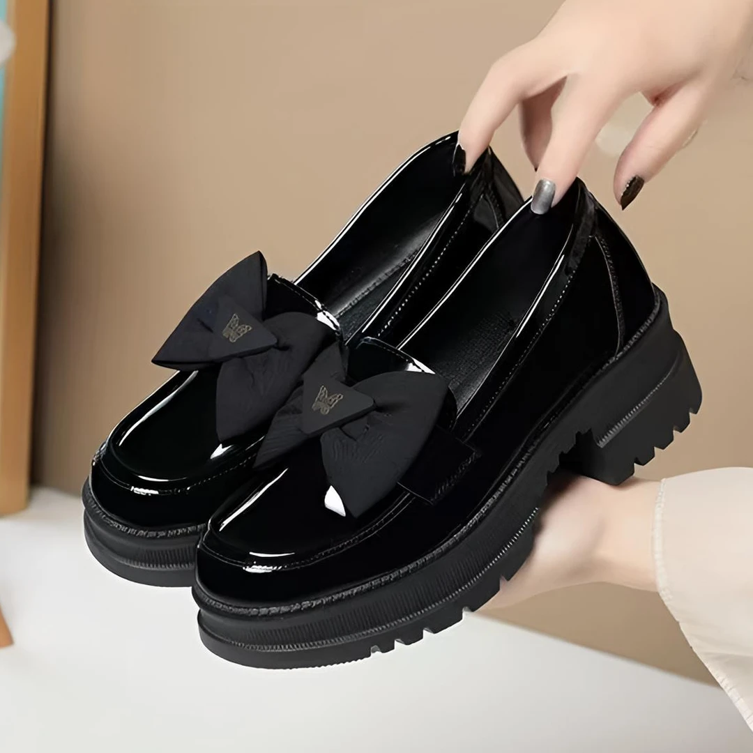 SAGGYKK/闪瑶2025春新款一脚蹬单鞋女蝴蝶结英伦风厚底增高乐福鞋