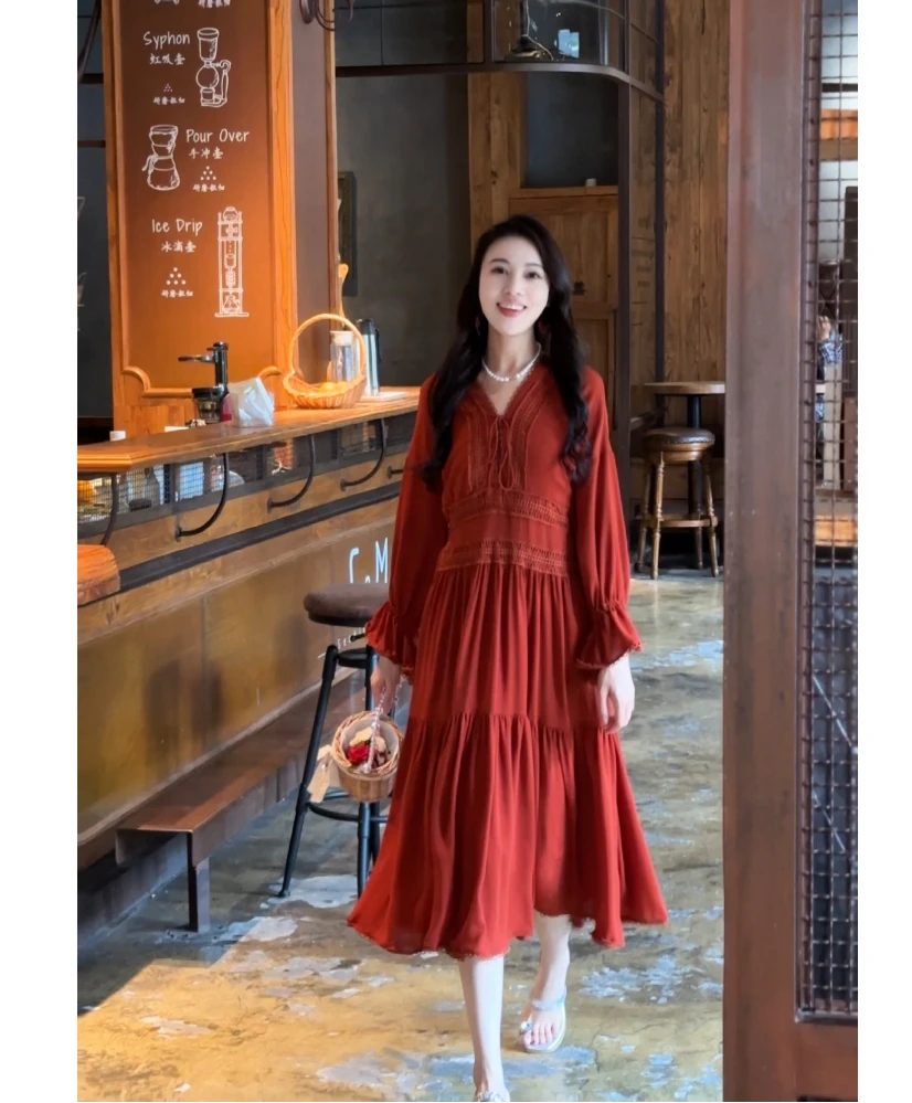 【一片丹心】连衣裙名媛拼接时尚小众高腰法式长袖秋季温柔甜美风