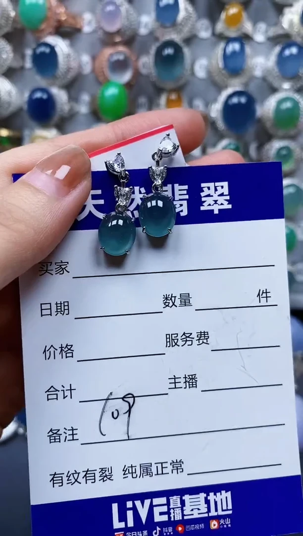 翡翠银S925镶嵌耳饰0109