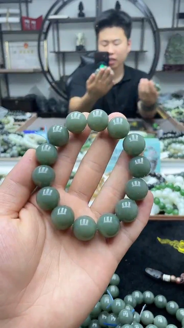 手串未镶嵌和田玉新疆且末蓝16圆珠货头