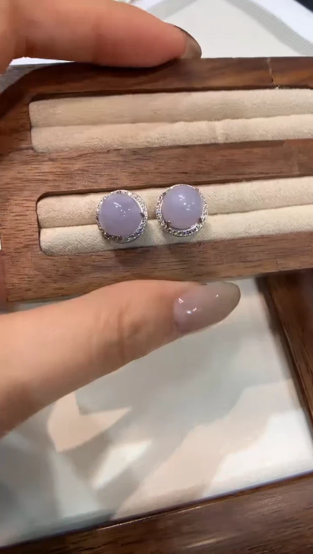 银S925镶嵌翡翠耳饰耳钉