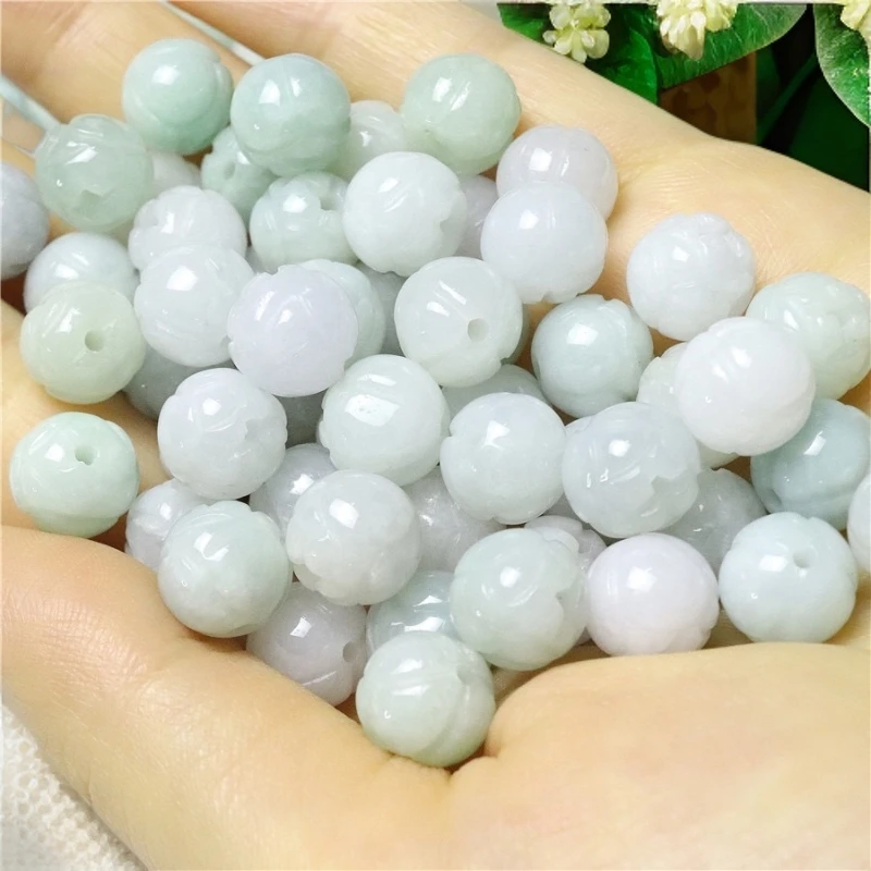 缅甸天然翡翠A货莲花珠圆珠散珠DIY文玩多宝配珠多样性发货1颗