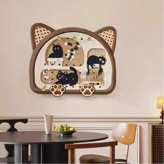 【云起】新款猫咪洞洞板墙面挂板装饰收纳架入户玄关装饰画置物架