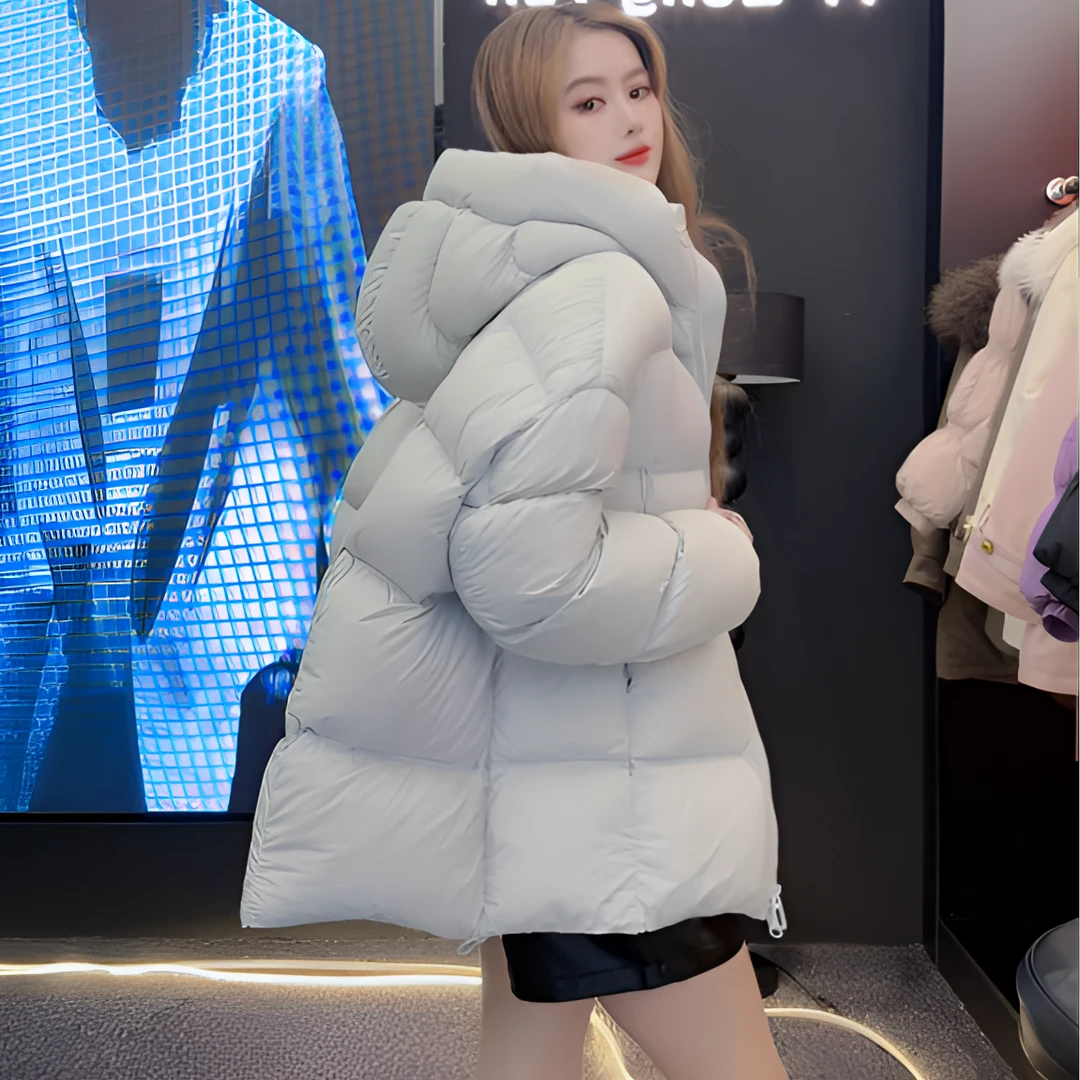 95白鹅绒蓬松宽松型羽绒服连帽2025新款外套韩版面包服百搭加厚女