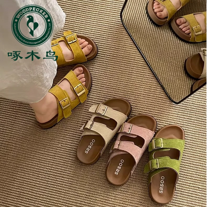 啄木鸟复古厚底博肯拖鞋女夏季外穿2025新款防滑软底一字凉拖鞋女