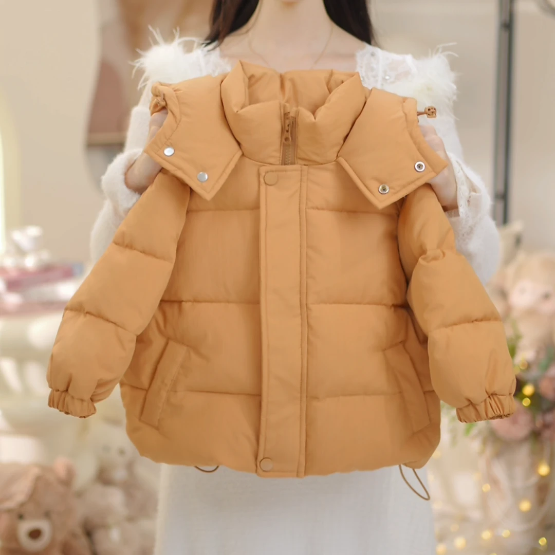 【现货】女童2025冬季新款洋气韩版夹棉加厚连帽棉服外套C25109