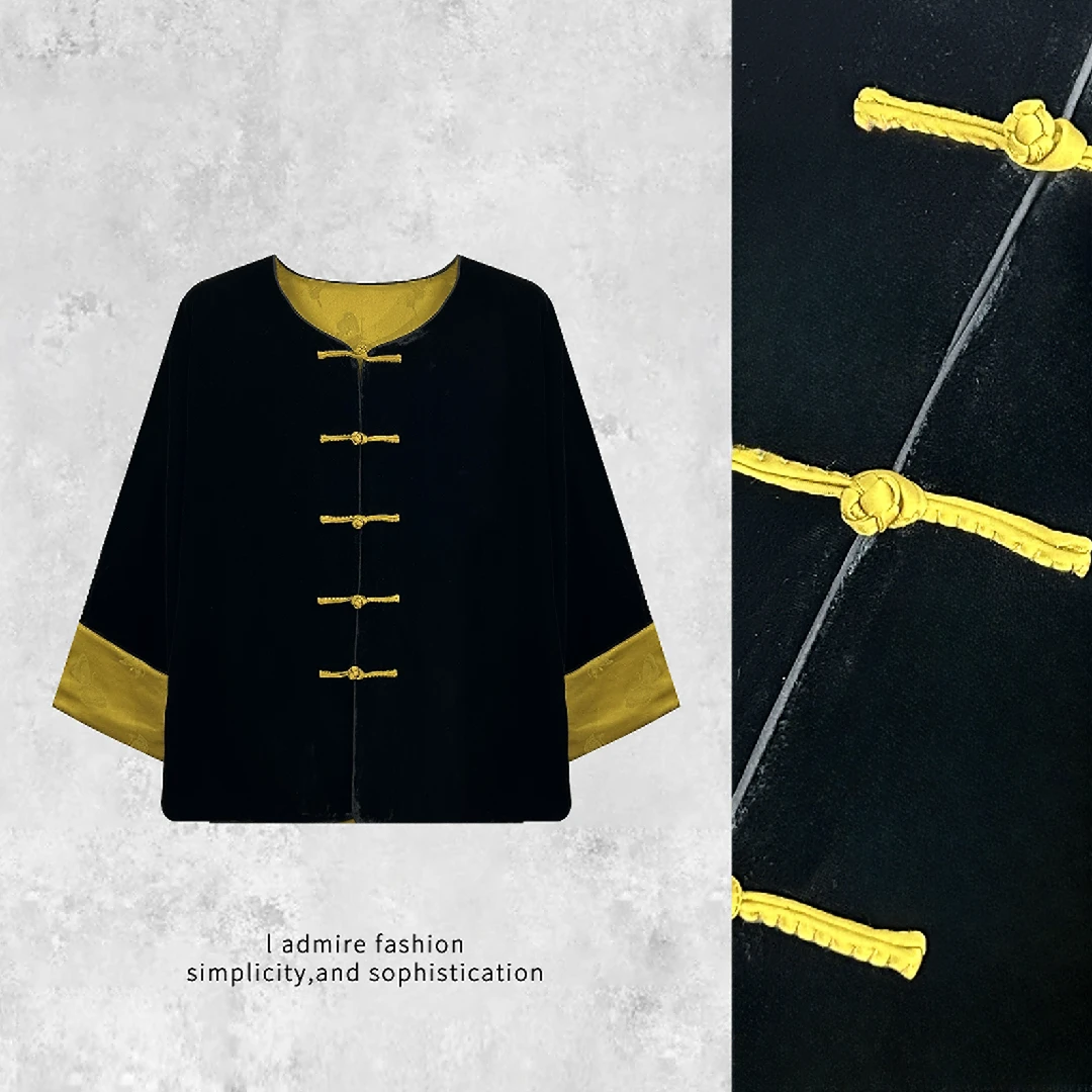 温温【鎏金岁月】真丝丝绒外套女盘扣国风复古春季新款上衣528213
