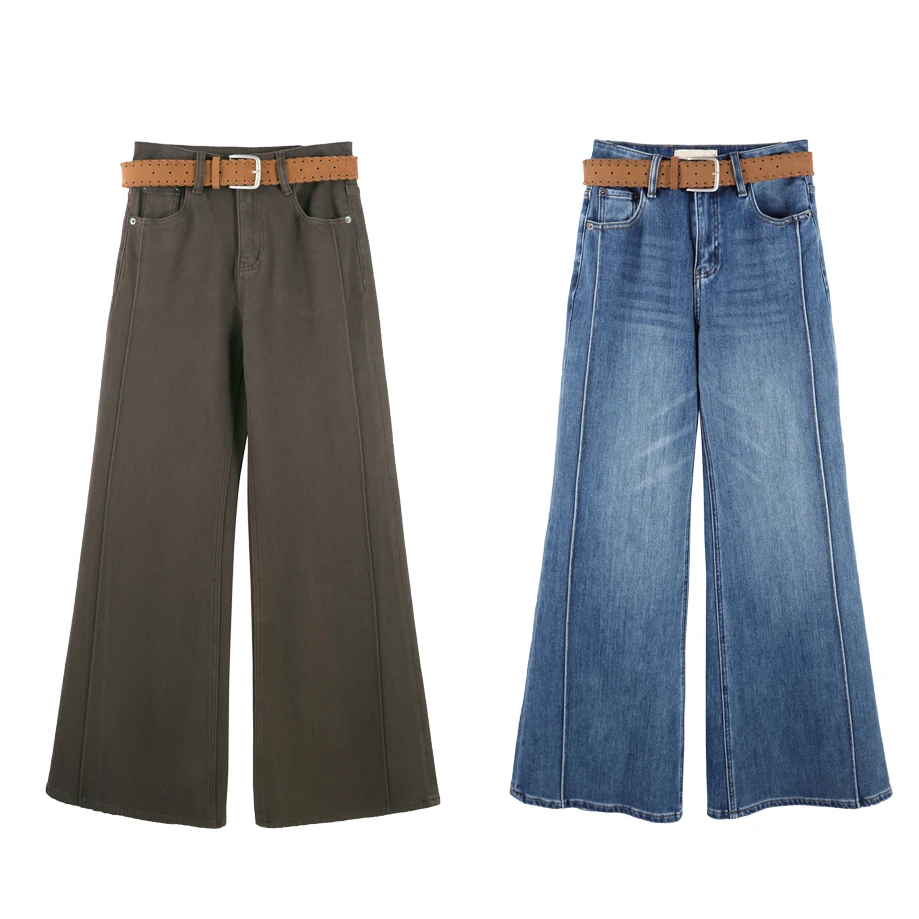 「京京」复古风高腰显瘦阔腿牛仔裤垂坠感通勤休闲长裤HBZWW918270