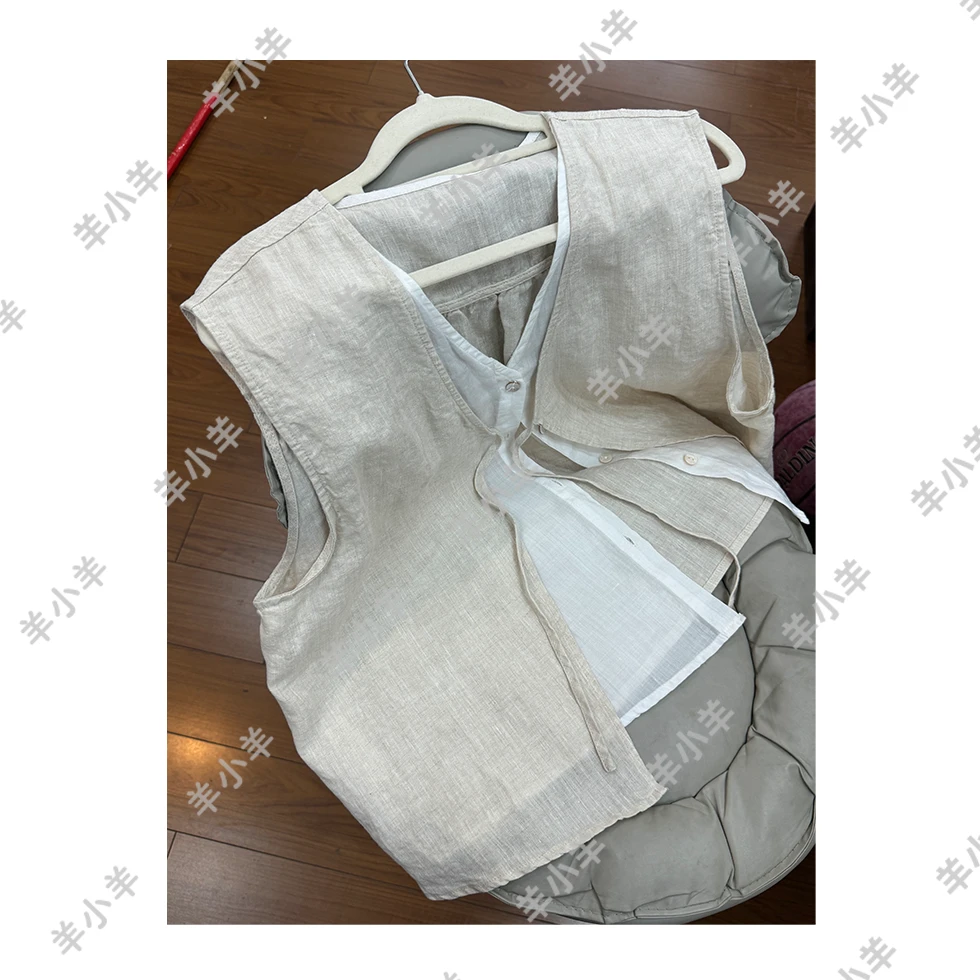 羊小羊241 亚麻背心透气简约日系无袖休闲小众两件套复古马甲