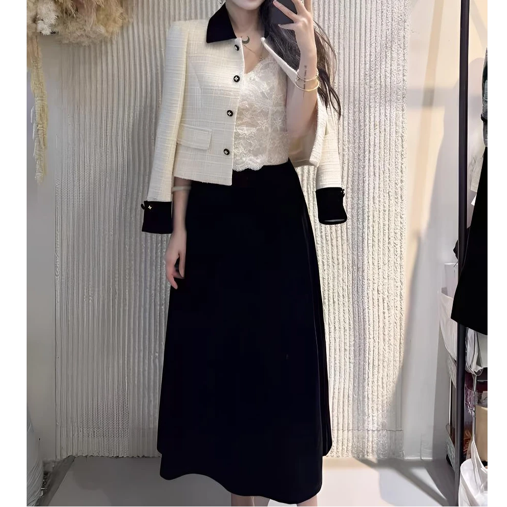 经典小香风黑白撞色套装裙子