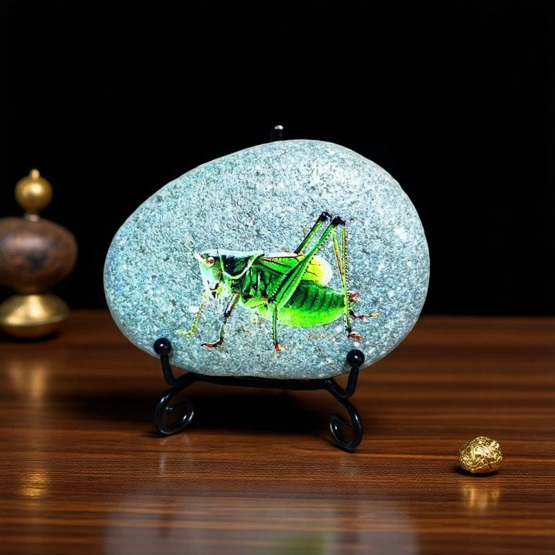 彩绘石头画蝈蝈情侣室内家用装饰摆件创意中式玄关书房结婚摆设