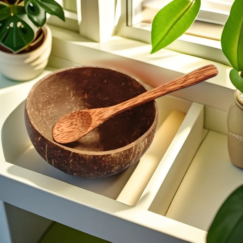 纹路椰子炒菜自然风易清洗椰壳勺子耐磨可爱碗创意（拍一发二）