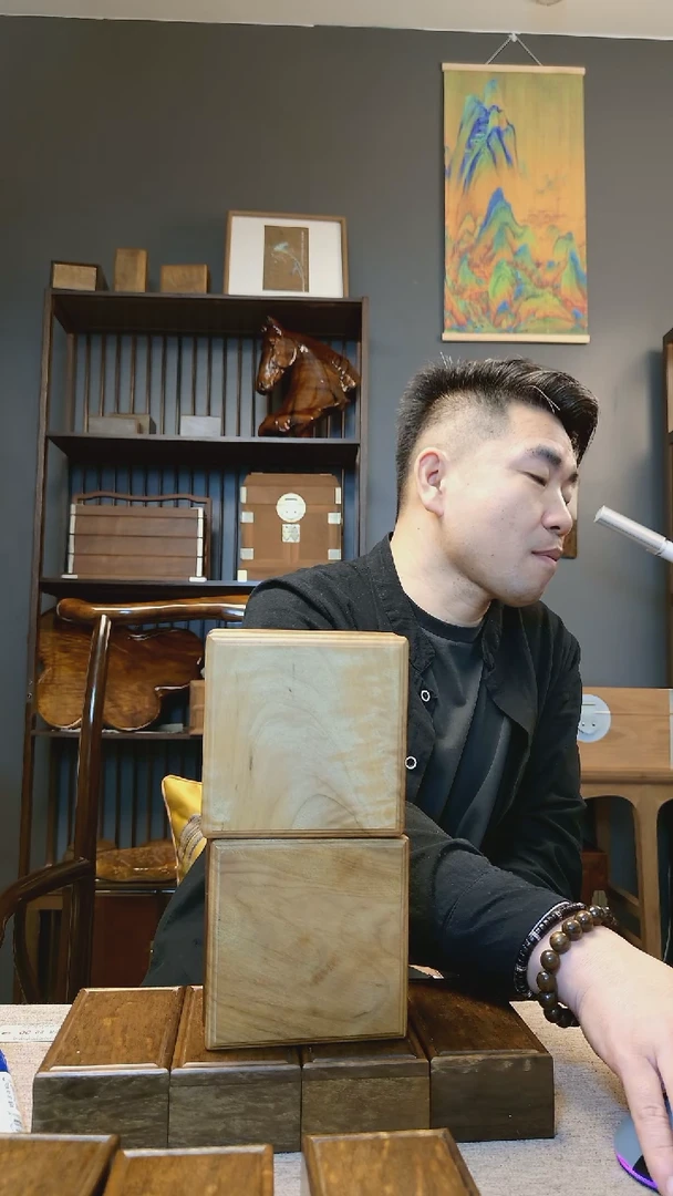 金丝楠金丝楠木灯草线天地盖首饰盒