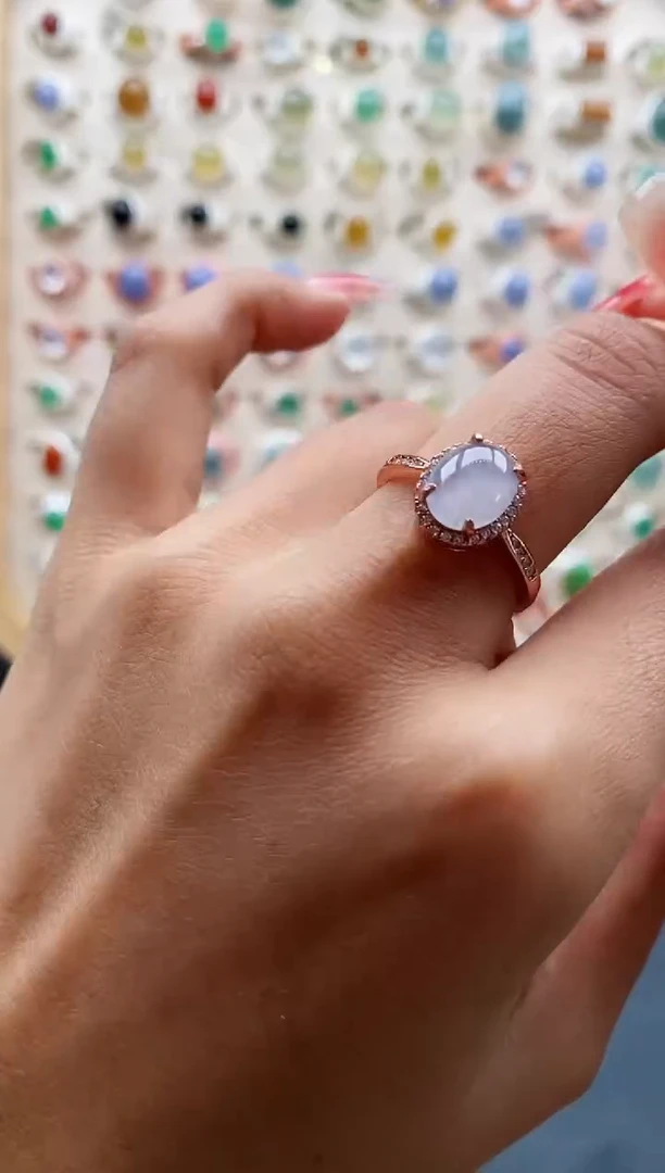 【闪购商品】翡翠戒指银S925镶嵌缅甸天然A货翡翠222 4+4