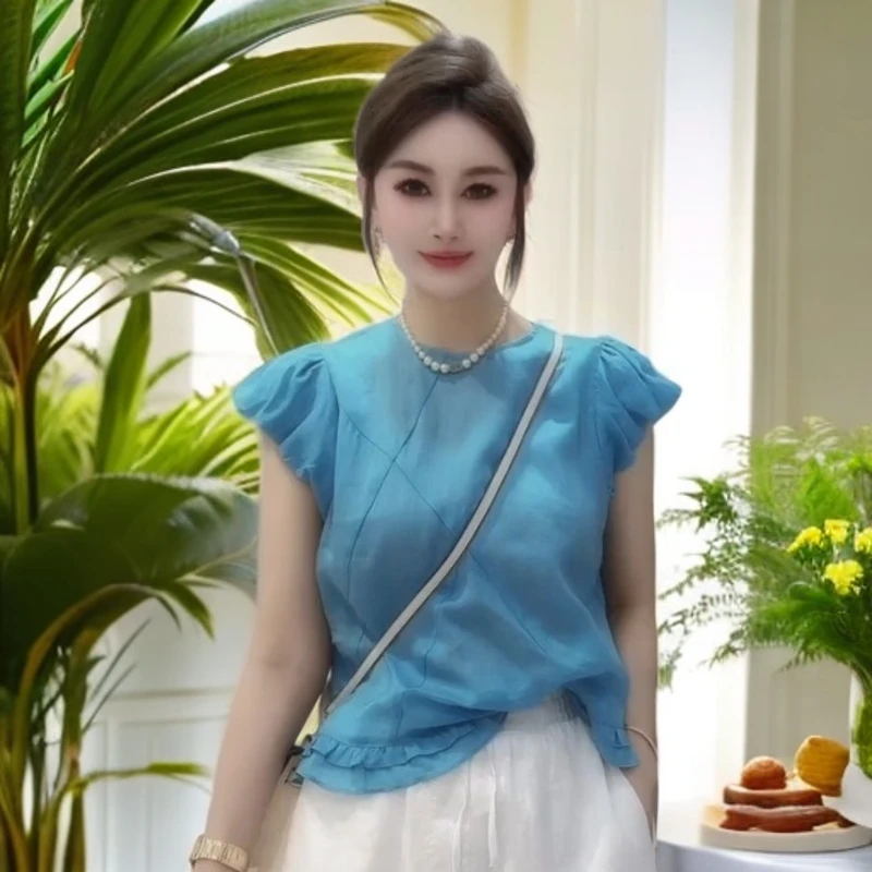 夏季新款无袖花边小衫女设计感小众别致上衣遮肉显瘦减龄凉快