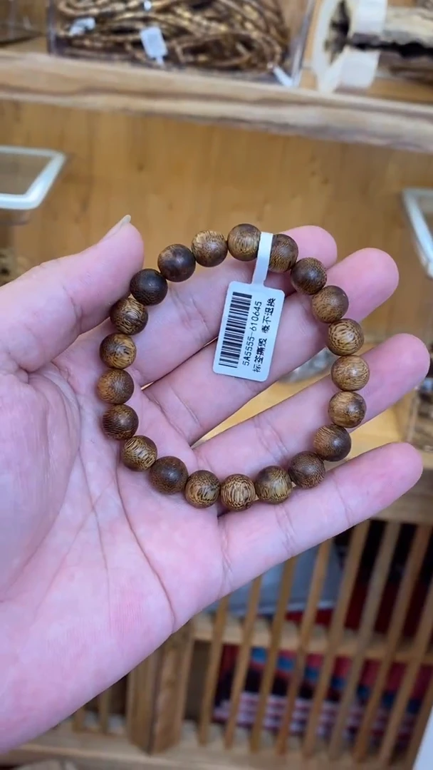 沉香手串 海南莺歌绿圆珠单圈微瑕0.9多样性发其一