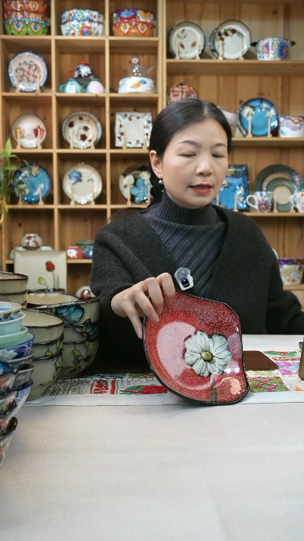 瓷片小可陶瓷两只小深方盘17厘米