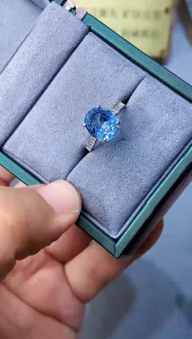 海蓝宝石戒圈银S925镶嵌6566