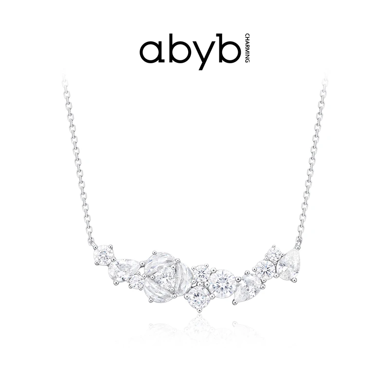 ABYBCHARMING 铜合金合成锆石项链 镀铑山茶恋人项链气质轻奢时尚