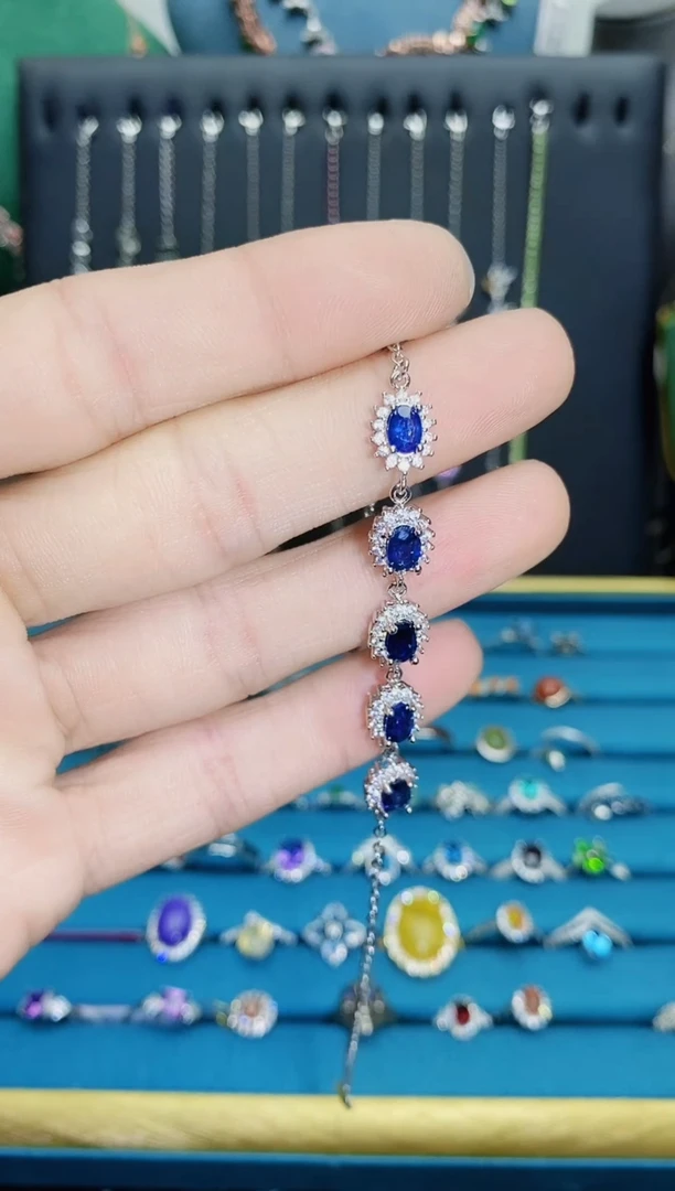 【闪购商品】蓝宝石手链银S925镶嵌11212