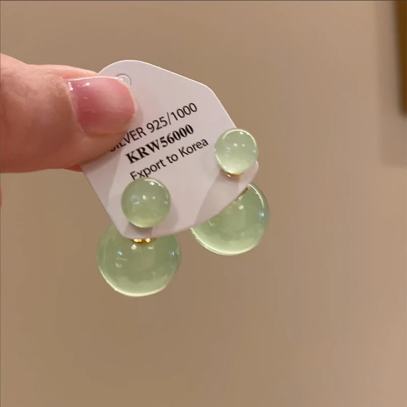 铜合金树脂耳饰 CHUYA饰品小清新薄荷绿色圆珠耳钉气质两戴式耳环