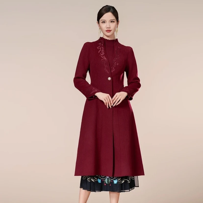 【安哥拉酒红福利款】年喜装日常百搭高级感刺绣长款外套