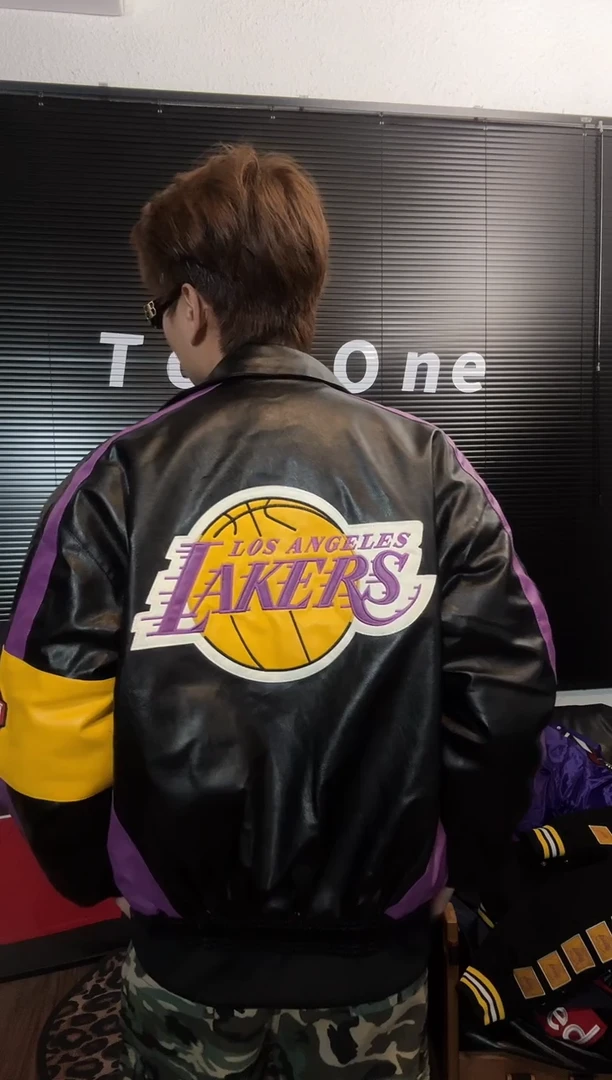 湖人复古皮夹克-休闲百搭福利款 小码