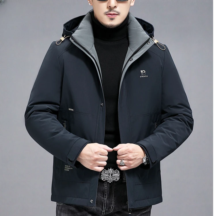 2025冬季新款男士加厚短款羽绒服时尚可拆卸鹅绒内胆男上衣外套