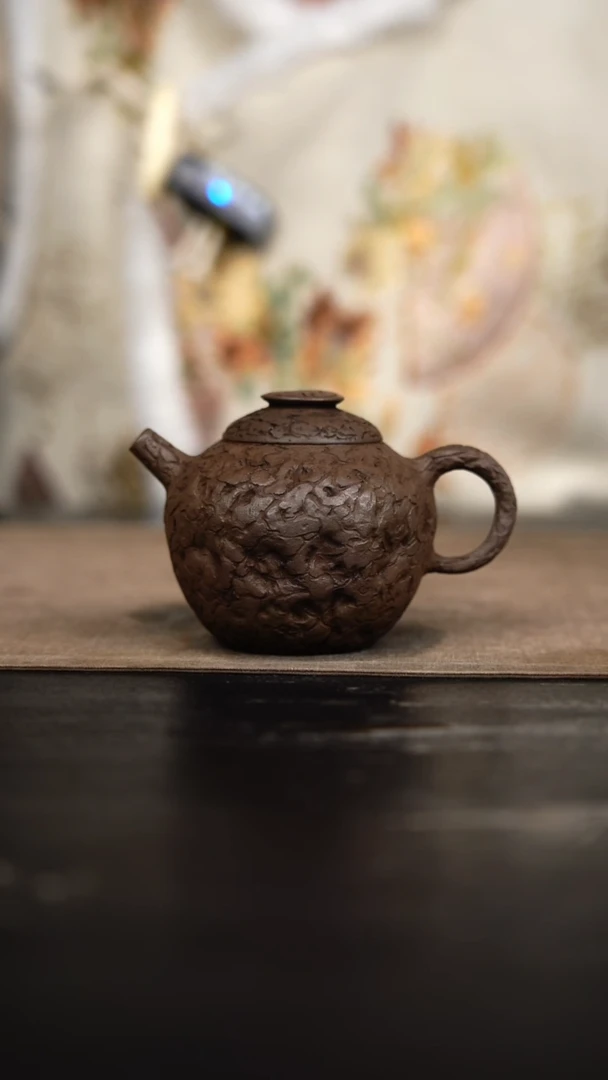 茶壶紫砂老紫泥巨轮珠