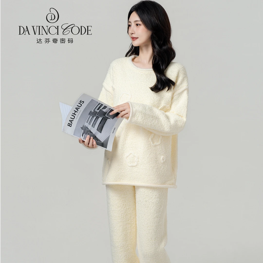 达芬奇密码睡衣加绒加厚秋冬季保暖半边绒圈圈星家居服2025新款