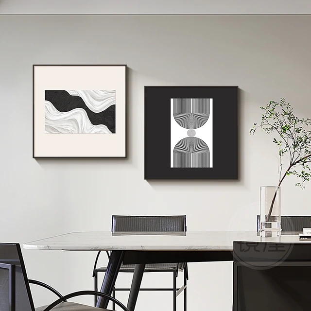 【致韬】黑白抽象餐厅装饰画现代简约客厅餐桌背景墙挂画高级感