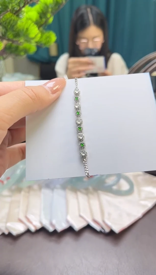 银S925镶嵌手链翡翠12手链