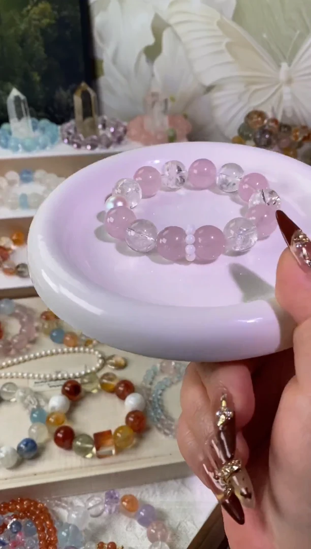 未镶嵌手串水晶白阿塞粉水设计款