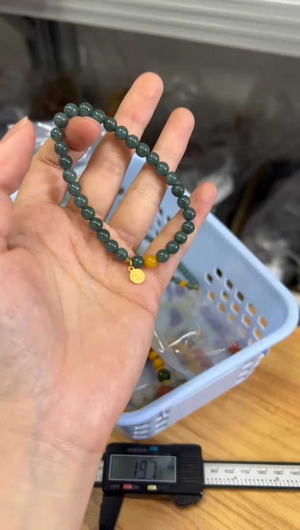 银S925镶嵌手链翡翠孤品蓝水翡翠蜜蜡银手链[1071]